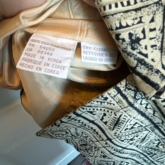 Jones New York Black White Tribal Print Silk Blazer Jacket Size 14 - Picture 4 of 10